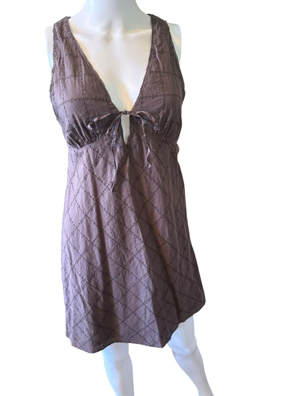 American Eagle Brown Eyelet Lace Diamond Pattern Babydoll Dress